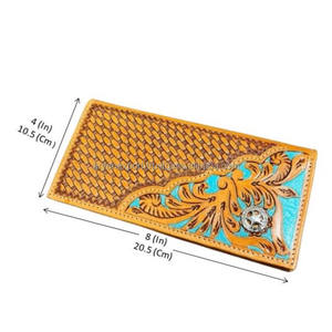 Western Pattern Hand Tooled Carving Leather Men's Long <b>Wallet</b> Hot Sale Fashion Stylish <b>Cash</b> Holder Gift for Him - Product Image 2