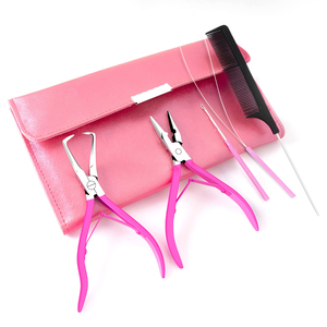 OEM ODM Hair Extension Installation Accessories Kit with <b>Pink</b> Extension Pliers, Threading Loop <b>Tool</b>, Tail Comb & Organizer Pouch - Product Image 1