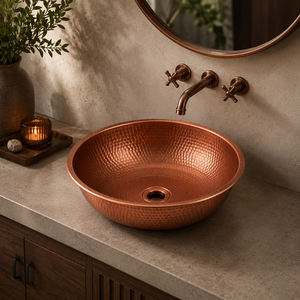Handmade Hammered <b>Round</b> Copper Vessel Sink Bathroom Wash <b>Basin</b> Counter Top Vanity Sink Wholesale OEM Manufacturer - Product Image 4