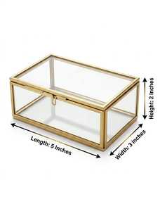 ARTINCO Luxury Clear Glass Jewelry Box with Brass Metal Frame Decorative Trinket Organizer <b>Ring</b> Earrings Keepsake <b>Storage</b> Box - Product Image 3