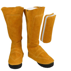 Protège-chaussures de soudage en cuir croûte de vachette robuste, ignifuge, certifié CE, pour la sécurité industrielle et la construction, résistant à la chaleur - Product Image 2