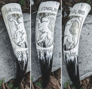 Genuine Ox Horn Drinking Horn Polished Brass Rim Brown Agate Leather Belt <b>Holster</b> Stand Viking Style Natural Crafts - Product Image 3