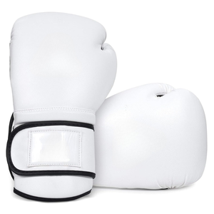 White Leather Boxing Gloves <b>Velcro</b> Closure Training Gear for Adults Unisex Adjustable Wrist <b>Strap</b> - Product Image 2