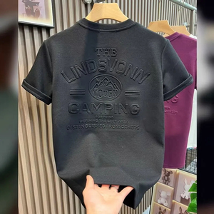 Camisetas de Manga Corta para Hombre, Estilo Urbano, de Algodón, con Estampado Personalizado en Relieve, Holgadas, Transpirables y Ecológicas, Cuello Redondo, Alta Calidad OEM - Product Image 1