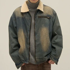 Chaqueta de mezclilla lavada para hombre con forro de sherpa, cuello vuelto, cierre de cremallera, estilo workwear, gruesa para invierno, manga regular - Product Image 3