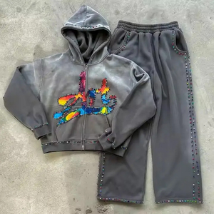 Conjunto de Sudadera con Capucha y Pantalones Deportivos Personalizados, Lavado Ácido, 100% Algodón, Corte Regular, Ropa Deportiva de Alta Calidad - Product Image 1
