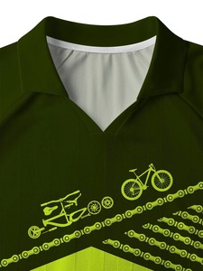 Unisex Green Full Print Cycling Shirt Short Sleeve Turn-down Collar Breathable <b>Polyester</b> Regular Fit All Seasons - Product Image 3