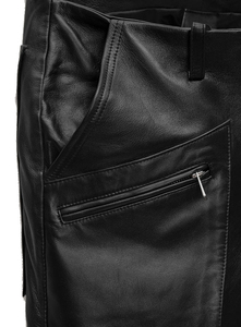 <b>Men's</b> Genuine <b>Leather</b> Eco-Friendly PU Coated Moto Biker Style High Waist Straight Cargo Baggy Pocket Summer <b>Trousers</b> - Product Image 4