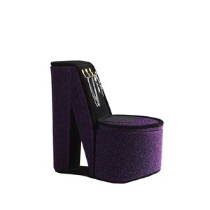 Espositore per Gioielli a Forma di Scarpa con Tacco Alto, in Velluto Viola, 23 cm, con Ganci - Product Image 1