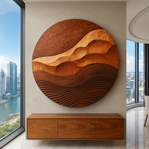 Handmade Organic Round Wood Wall Art Art Deco Wooden Sculpture Plants/Flowers <b>Theme</b> for Interiors for Anniversaries Home <b>Gift</b> - Product Image 3