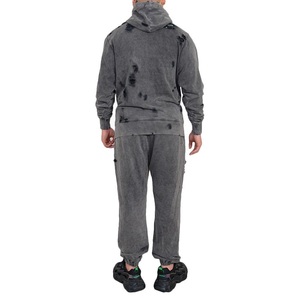 Chándal de hombre transpirable de forro polar con efecto desgastado, de algodón cepillado, de punto, con diseño de manga holgada y patrón sólido, para movimiento lento. - Product Image 5