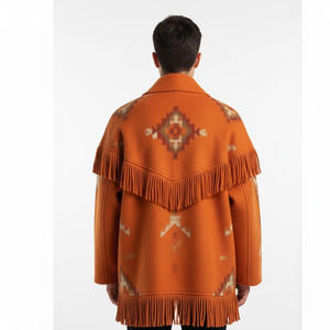 New Trending Wool <b>Poncho</b> With Geometric Pattern And Tassel Fringe Full Sleeve Winter Sweater Style Coat - Product Image 4