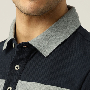 Chemise décontractée pour homme à manches longues, respirante, en maille polyester/coton, boutonnée, bleu marine, gris, blanc - Product Image 6