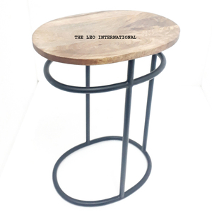 Table d'appoint ovale en bois massif et métal, design industriel, mobilier pour salon, ferme, hôtel, villa, chambre à coucher - Product Image 1