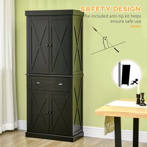 72-Inch Black Kitchen Pantry Storage Cabinet with <b>6</b> Tiers 1 <b>Drawer</b> 4 Adjustable Shelves - Product Image 6