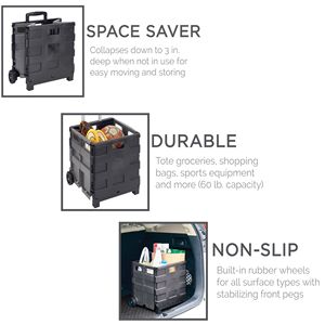 Carrello Pieghevole Multiuso Nero 42x37x40 cm - XL per Casa, Garage, Soggiorno, Cucina e Viaggi - Product Image 2