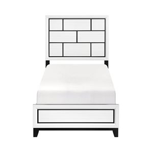 Letto Singolo Moderno Contemporaneo in Legno con Finitura Bianca e Design a Linee Nere - Product Image 2