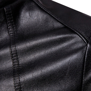 Veste de moto en cuir PU noir pour homme, col montant, fermeture éclair, coupe classique, vêtement d'hiver imperméable, respirant et coupe-vent - Product Image 5