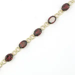 Elegant 14K yellow gold jewelry Red Garnet stone oval link Bracelet for Exquisite jewelry for women