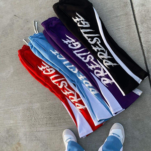 Custom Graphic Acid Wash Flared Sweatpants <b>Joggers</b> Men <b>Stacked</b> Loose Running Gym Sport Track Pants Mid Cotton Casual Spring - Product Image 2