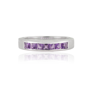 Stunning Solid 925 Sterling <b>Silver</b> Princess Cut Natural Amethyst Gemstone Half Eternity <b>Band</b> <b>Ring</b> Wholesale Price - Product Image 1