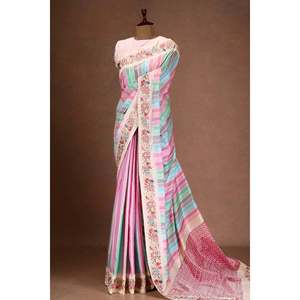 Exquisito Sari impreso digital con hilos de bordado hermosa ropa india y pakistaní - Product Image 3