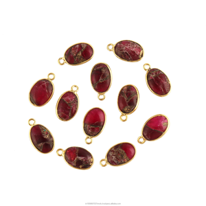 Breloques ovales en turquoise cuivre de Mohave, plaquées or 18 carats, pour la fabrication de bijoux, accessoires de bricolage, connecteurs de bijoux - Product Image 1