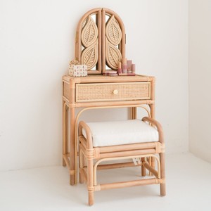 Adorable Rattan <b>Vanity</b> <b>Table</b> With Drawers Makeup <b>Dressing</b> <b>Tables</b> Set With <b>Mirror</b> for Bedroom OEM Accepted - Product Image 2