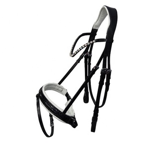 Premium Luxury Black Genuine Leather Horse Bridle with Elegant White Pearl <b>Studded</b> Design Comfortable fit for Horse Riding. - Product Image 2