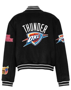 OKLAHOMA CITY <b>THUNDER</b> LEATHER VARSITY <b>JACKET</b> BLACK Eco-Friendly Windproof Streetwear - Product Image 2