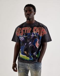 T-shirt à manches courtes pour homme, col rond, streetwear, 100% coton, tissu tricoté, imprimé lettres en strass, imprimé dessin animé, impression DTF - Product Image 5
