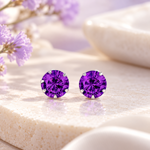 Boucles d'oreilles clous tendance en argent sterling 92,5 avec zircon cubique violet, plaqué rhodium, pour femmes et jeunes filles, cadeau de mariage, style indien, vente en gros - Product Image 4