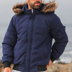 Chaqueta Acolchada Azul Marino con Capucha para Hombre, Estilo Casual, con Ribete de Piel, Resistente al Viento, para Invierno, Tallas Grandes, Corte Regular, con Cierre - Product Image 5