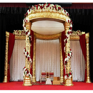 New Style Golden Wedding Mandap Cum Stage Golden Carved Wedding Mandap With Open Concept FRP Golden Carved Wedding Mandap - Product Image 1