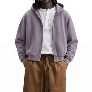Men's <b>Oversized</b> Hooded Zip-Up Sweatshirt Solid Color Cotton French Terry Eco-Friendly Streetwear Casual Winter Wear - Product Image 2