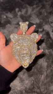 Colgante Personalizado de Oso 3D con Incrustaciones de Diamantes, Totalmente Cubierto de Diamantes de Lujo VVS1, Plata de Ley 925 Certificada - Product Image 2