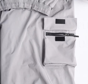 Pantalon cargo harem gris pour homme, imperméable, en polyester/coton, élastique, coupe droite, taille mi-haute, plusieurs poches, fermeture à cordon, poids moyen - Product Image 3