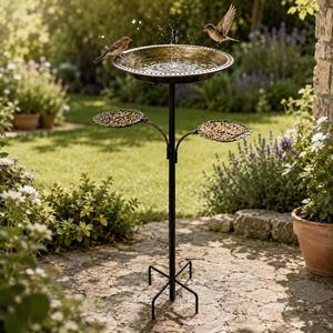 Bain d'oiseaux en cuivre avec plateaux d'alimentation, pour jardin extérieur, avec piquet, bol pour oiseaux en cuivre pur poli et bain d'oiseaux sauvages avec support - Product Image 6
