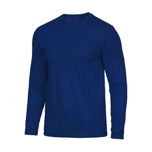 เสื้อยืดแขนยาวผู้ชาย สีน้ำเงินล้วน คอกลม ทรงปกติ ผ้าถัก สไตล์ลำลอง - Product Image 3