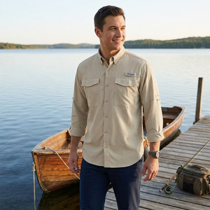 Chemise de pêche à manches longues pour homme, séchage rapide, boutonnée, protection solaire, vêtement d'extérieur - Product Image 2