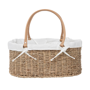 Handwoven <b>Wicker</b> Seagrass Diaper Caddy Organizer Multifunctional Baby Diaper <b>Bag</b> for Nursery with PU Handles from Vietnam - Product Image 1