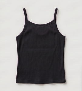 Camiseta sin mangas negra de punto para mujer, cuello redondo, color sólido, estilo minimalista, longitud regular, ropa informal - Product Image 2