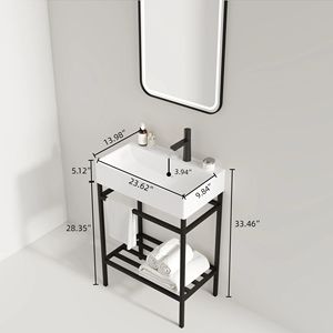 24 \ "bianco lucido bagno Set Freestanding Console lavello rettangolare in ceramica rubinetto aperto gambe in metallo - Product Image 5