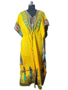 Vestido Kaftan Dashiki con Estampado Africano para Mujer, Venta al por Mayor, Vestido Kaftan Amarillo con Estampado Étnico Africano Tradicional, Kimono Largo de Verano - Product Image 2