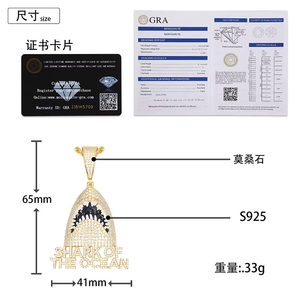 Collar con colgante de tiburón de moissanita y plata de ley S925, estilo Bling Ice Out, para hombre, joyería de lujo para raperos, estilo hip hop. - Product Image 5