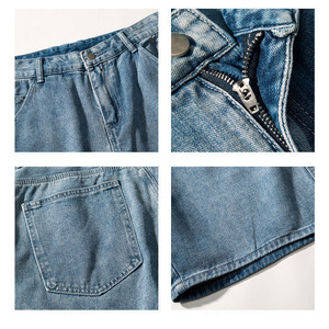 <b>Drawstring</b> Denim Shorts Ripped Faded Wash Relaxed Straight Leg Streetwear Vintage Style Knee Length Casual Summer Wear Shorts - Product Image 5