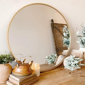 Modern Handmade Contemporary <b>Round</b> Glass Wall <b>Mirror</b> Gold Metal Frame 24 Inch Decorative <b>Bathroom</b> Bedroom Living Room REHMAN - Product Image 1