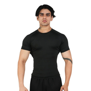 Camiseta de Compresión Negra Personalizada para Hombre, Manga Corta, Cuello Redondo, Ajustada, para Gimnasio, Entrenamiento, Deporte, Ropa Deportiva, Capa Base - Product Image 1