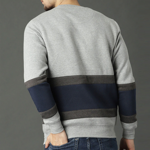 Sudadera a Rayas con Bloques de Color para Hombre, Logotipo Personalizado, Sudadera Informal de Felpa Suave con Cuello Redondo, Ropa Moderna para Hombre, Venta al Por Mayor - Product Image 3