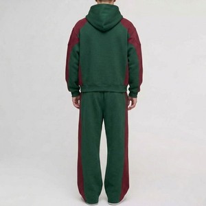 Survêtement à capuche pour homme, vert et bordeaux, avec blocs de couleur, fermeture éclair intégrale, poches latérales, tenue décontractée pour l'automne - Product Image 5